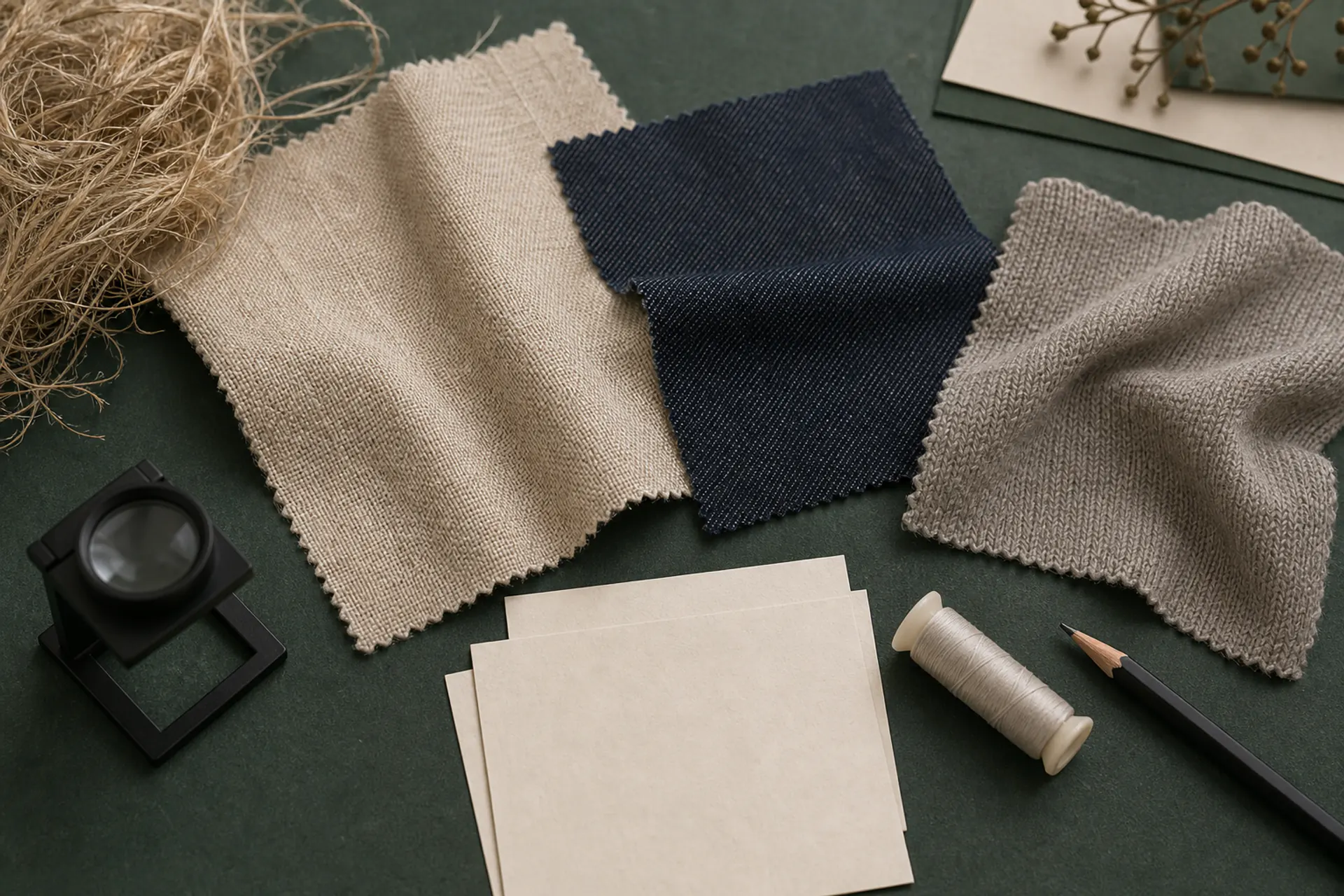 Editorial hemp fabric development worktable study