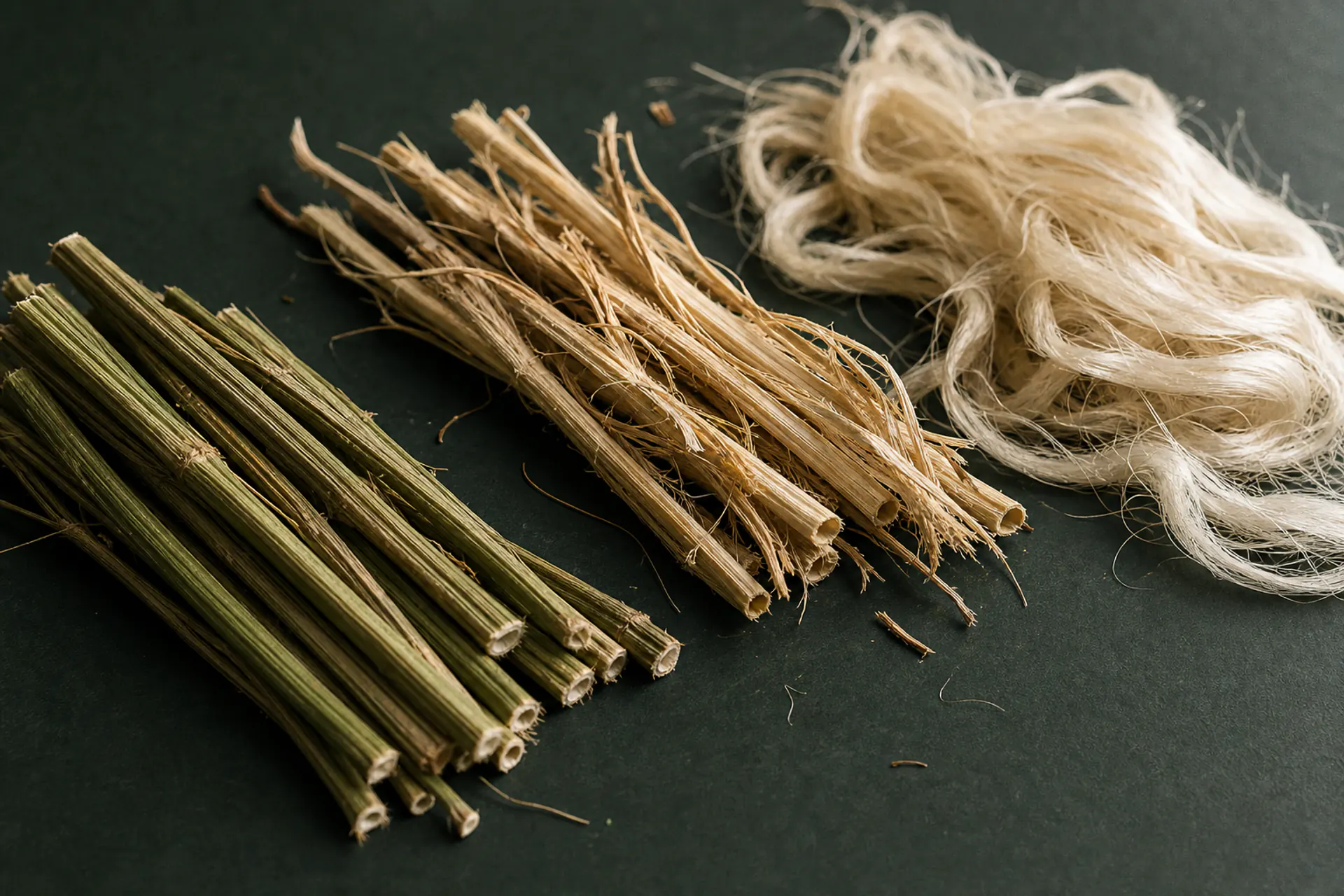 An editorial study of cut hemp stalks, dried stalks and loose bast fibre