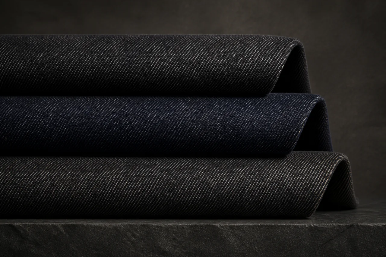 Indigo hemp denim with visible twill structure